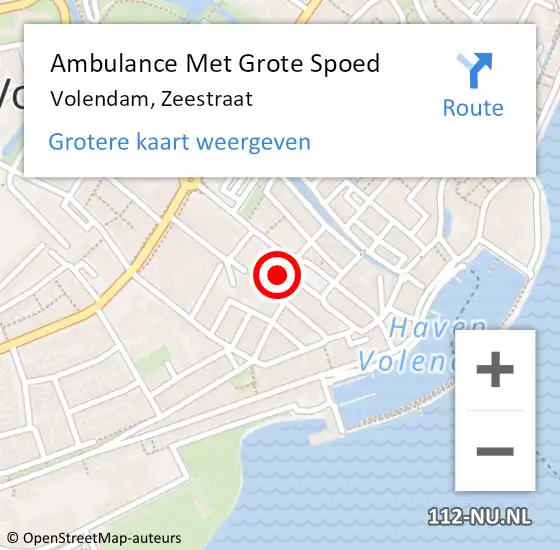 Locatie op kaart van de 112 melding: Ambulance Met Grote Spoed Naar Volendam, Zeestraat op 11 september 2023 16:47