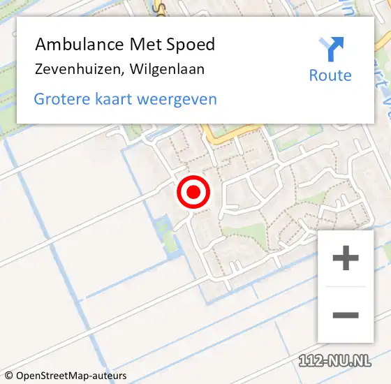 Locatie op kaart van de 112 melding: Ambulance Met Spoed Naar Zevenhuizen, Wilgenlaan op 7 september 2014 21:31