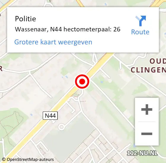 Locatie op kaart van de 112 melding: Politie Wassenaar, N44 hectometerpaal: 26 op 11 september 2023 17:01