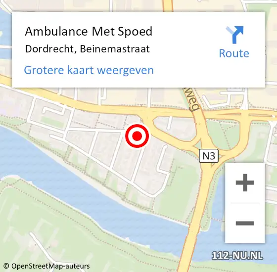 Locatie op kaart van de 112 melding: Ambulance Met Spoed Naar Dordrecht, Beinemastraat op 11 september 2023 17:08
