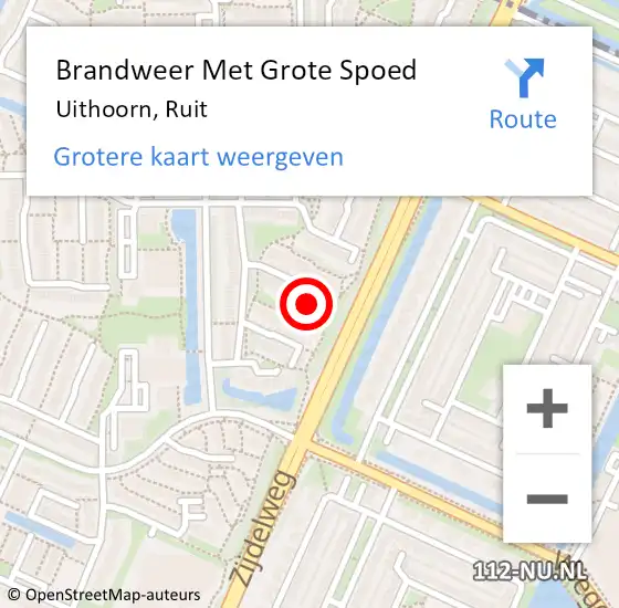 Locatie op kaart van de 112 melding: Brandweer Met Grote Spoed Naar Uithoorn, Ruit op 11 september 2023 17:10