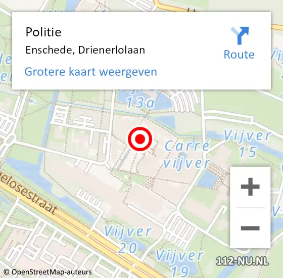 Locatie op kaart van de 112 melding: Politie Enschede, Drienerlolaan op 11 september 2023 17:11