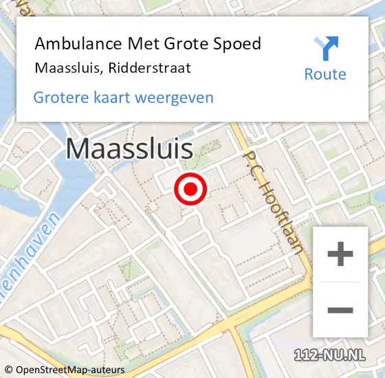 Locatie op kaart van de 112 melding: Ambulance Met Grote Spoed Naar Maassluis, Ridderstraat op 11 september 2023 17:15