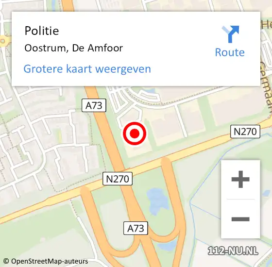 Locatie op kaart van de 112 melding: Politie Oostrum, De Amfoor op 11 september 2023 17:35