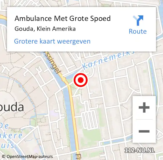 Locatie op kaart van de 112 melding: Ambulance Met Grote Spoed Naar Gouda, Klein Amerika op 11 september 2023 17:37
