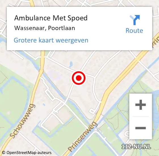 Locatie op kaart van de 112 melding: Ambulance Met Spoed Naar Wassenaar, Poortlaan op 11 september 2023 17:48