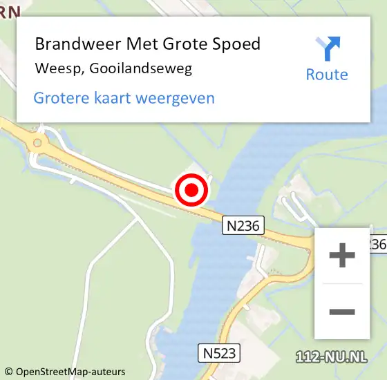 Locatie op kaart van de 112 melding: Brandweer Met Grote Spoed Naar Weesp, Gooilandseweg op 11 september 2023 17:53