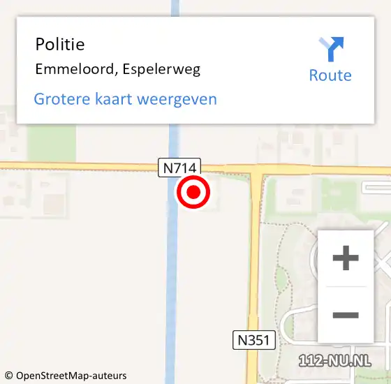 Locatie op kaart van de 112 melding: Politie Emmeloord, Espelerweg op 11 september 2023 18:05