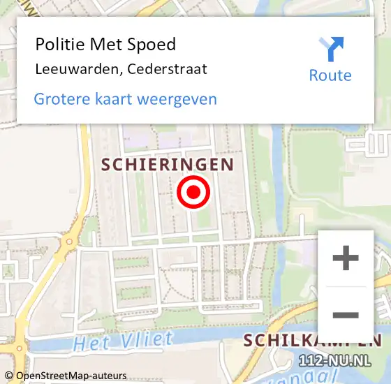 Locatie op kaart van de 112 melding: Politie Met Spoed Naar Leeuwarden, Cederstraat op 11 september 2023 18:34