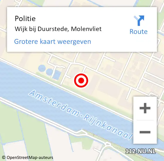 Locatie op kaart van de 112 melding: Politie Wijk bij Duurstede, Molenvliet op 11 september 2023 18:52