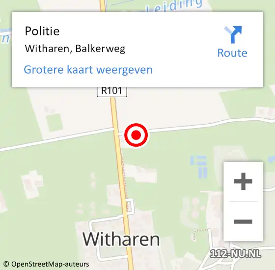 Locatie op kaart van de 112 melding: Politie Witharen, Balkerweg op 11 september 2023 18:54