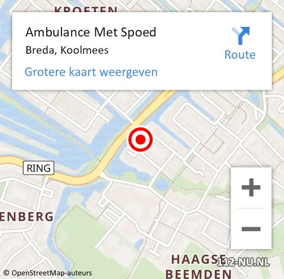 Locatie op kaart van de 112 melding: Ambulance Met Spoed Naar Breda, Koolmees op 7 september 2014 22:01