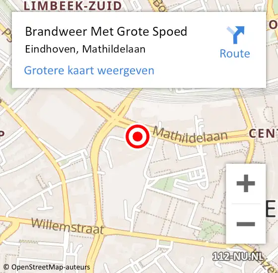 Locatie op kaart van de 112 melding: Brandweer Met Grote Spoed Naar Eindhoven, Mathildelaan op 11 september 2023 19:32