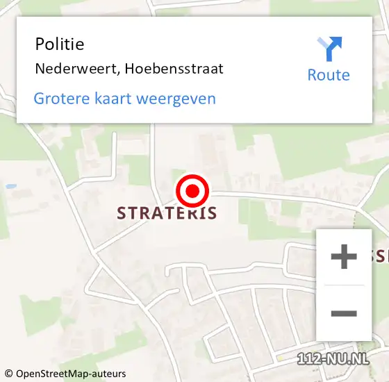 Locatie op kaart van de 112 melding: Politie Nederweert, Hoebensstraat op 11 september 2023 20:00