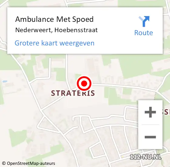 Locatie op kaart van de 112 melding: Ambulance Met Spoed Naar Nederweert, Hoebensstraat op 11 september 2023 20:15