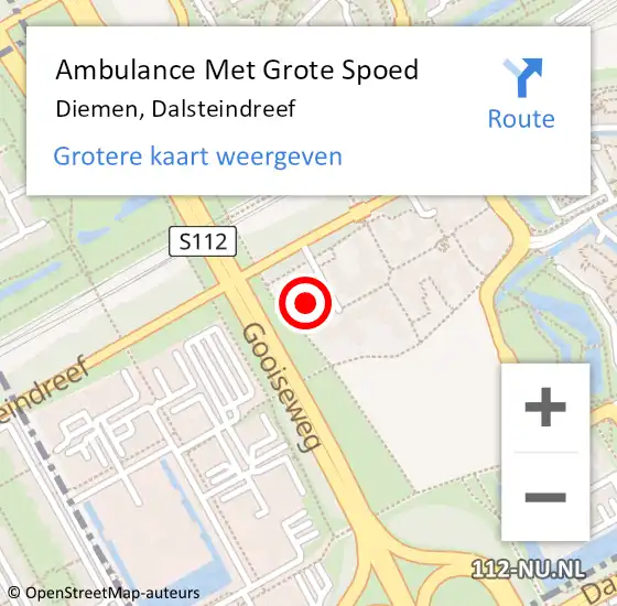 Locatie op kaart van de 112 melding: Ambulance Met Grote Spoed Naar Diemen, Dalsteindreef op 11 september 2023 20:49