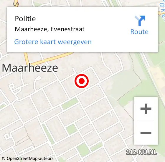 Locatie op kaart van de 112 melding: Politie Maarheeze, Evenestraat op 11 september 2023 20:58