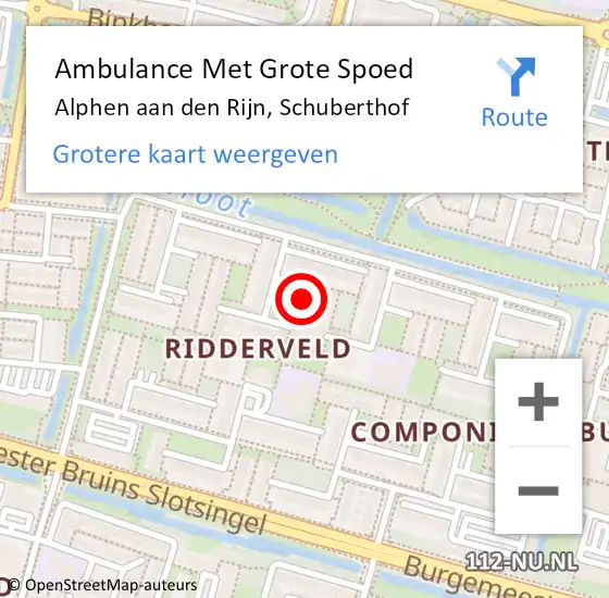 Locatie op kaart van de 112 melding: Ambulance Met Grote Spoed Naar Alphen aan den Rijn, Schuberthof op 11 september 2023 21:12