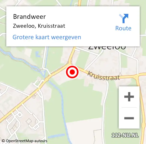 Locatie op kaart van de 112 melding: Brandweer Zweeloo, Kruisstraat op 7 september 2014 22:27