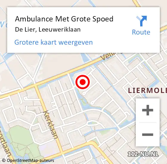 Locatie op kaart van de 112 melding: Ambulance Met Grote Spoed Naar De Lier, Leeuweriklaan op 11 september 2023 21:32