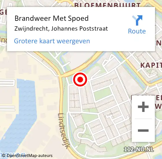 Locatie op kaart van de 112 melding: Brandweer Met Spoed Naar Zwijndrecht, Johannes Poststraat op 11 september 2023 22:41