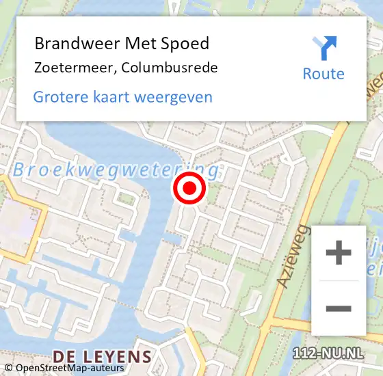 Locatie op kaart van de 112 melding: Brandweer Met Spoed Naar Zoetermeer, Columbusrede op 11 september 2023 22:50