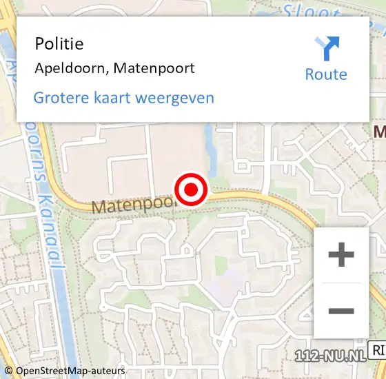 Locatie op kaart van de 112 melding: Politie Apeldoorn, Matenpoort op 11 september 2023 22:56