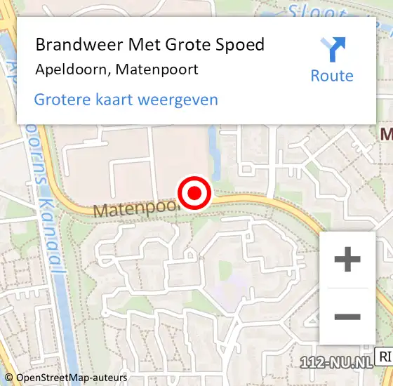 Locatie op kaart van de 112 melding: Brandweer Met Grote Spoed Naar Apeldoorn, Matenpoort op 11 september 2023 22:57