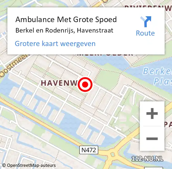 Locatie op kaart van de 112 melding: Ambulance Met Grote Spoed Naar Berkel en Rodenrijs, Havenstraat op 11 september 2023 23:02