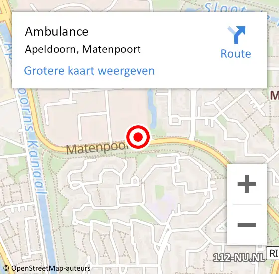 Locatie op kaart van de 112 melding: Ambulance Apeldoorn, Matenpoort op 11 september 2023 23:21