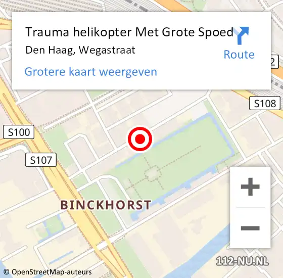 Locatie op kaart van de 112 melding: Trauma helikopter Met Grote Spoed Naar Den Haag, Wegastraat op 11 september 2023 23:30