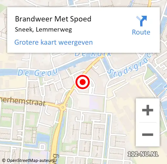 Locatie op kaart van de 112 melding: Brandweer Met Spoed Naar Sneek, Lemmerweg op 12 september 2023 00:00