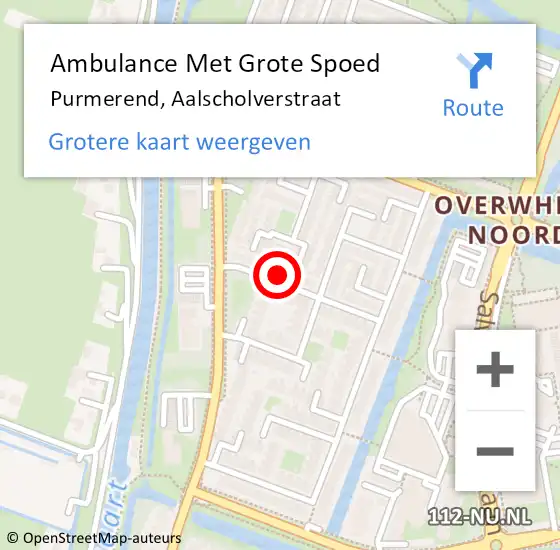 Locatie op kaart van de 112 melding: Ambulance Met Grote Spoed Naar Purmerend, Aalscholverstraat op 12 september 2023 00:31