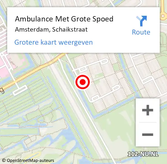 Locatie op kaart van de 112 melding: Ambulance Met Grote Spoed Naar Amsterdam, Schaikstraat op 12 september 2023 02:17