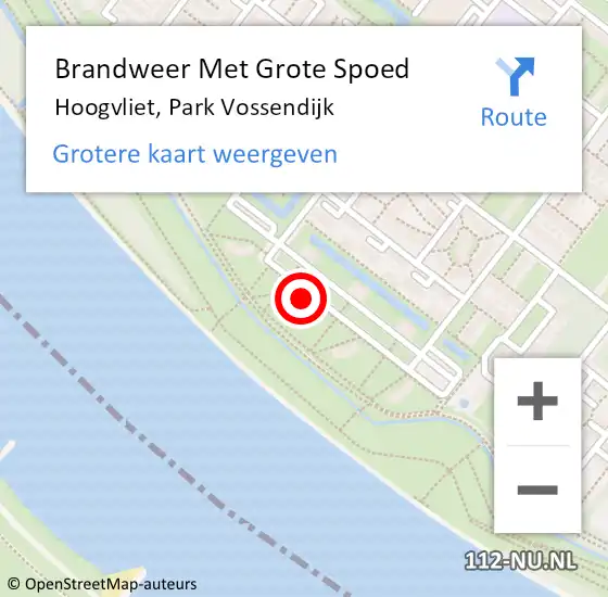 Locatie op kaart van de 112 melding: Brandweer Met Grote Spoed Naar Hoogvliet, Park Vossendijk op 12 september 2023 03:12