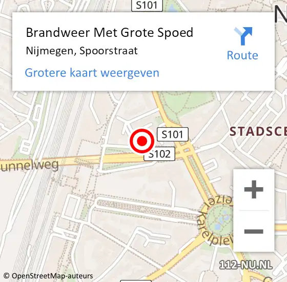 Locatie op kaart van de 112 melding: Brandweer Met Grote Spoed Naar Nijmegen, Spoorstraat op 12 september 2023 04:42