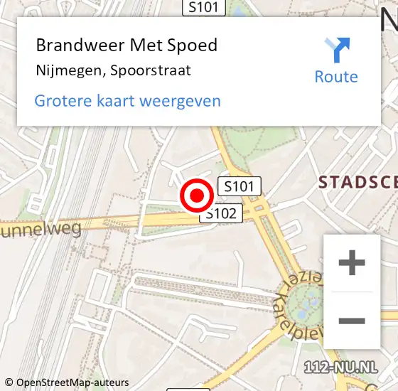 Locatie op kaart van de 112 melding: Brandweer Met Spoed Naar Nijmegen, Spoorstraat op 12 september 2023 05:12