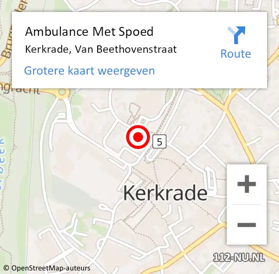 Locatie op kaart van de 112 melding: Ambulance Met Spoed Naar Kerkrade, Van Beethovenstraat op 7 september 2014 23:01