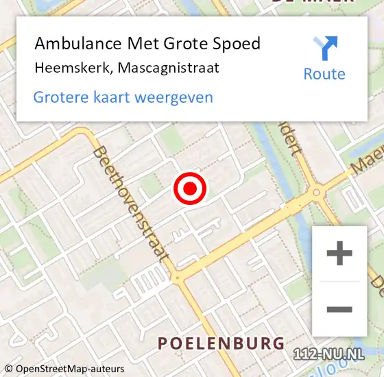 Locatie op kaart van de 112 melding: Ambulance Met Grote Spoed Naar Heemskerk, Mascagnistraat op 12 september 2023 06:28