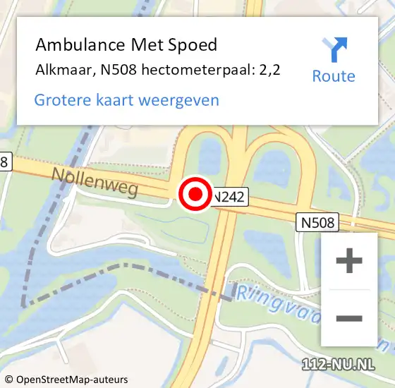 Locatie op kaart van de 112 melding: Ambulance Met Spoed Naar Alkmaar, N508 hectometerpaal: 2,2 op 12 september 2023 06:39