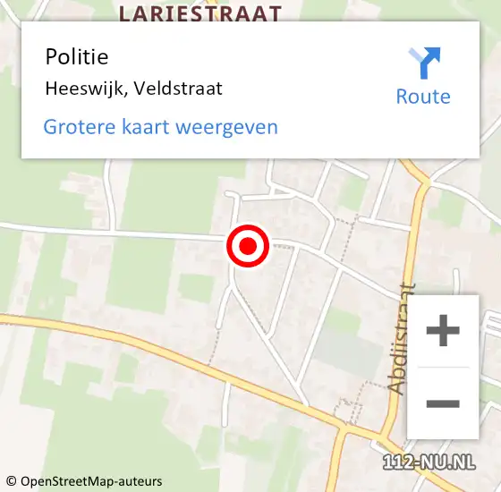 Locatie op kaart van de 112 melding: Politie Heeswijk, Veldstraat op 12 september 2023 07:30