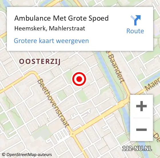 Locatie op kaart van de 112 melding: Ambulance Met Grote Spoed Naar Heemskerk, Mahlerstraat op 12 september 2023 07:56