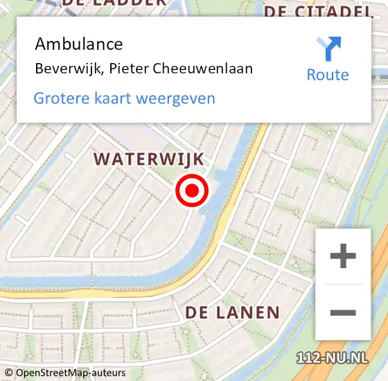 Locatie op kaart van de 112 melding: Ambulance Beverwijk, Pieter Cheeuwenlaan op 12 september 2023 07:57