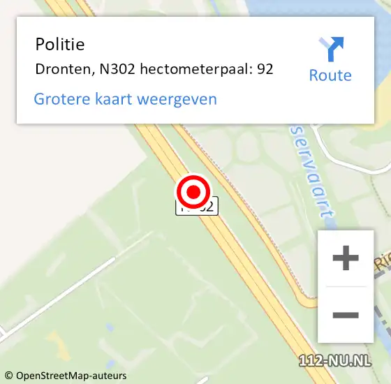 Locatie op kaart van de 112 melding: Politie Dronten, N302 hectometerpaal: 92 op 12 september 2023 08:02