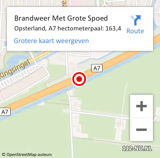 Locatie op kaart van de 112 melding: Brandweer Met Grote Spoed Naar Opsterland, A7 hectometerpaal: 163,4 op 12 september 2023 08:06