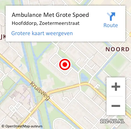 Locatie op kaart van de 112 melding: Ambulance Met Grote Spoed Naar Hoofddorp, Zoetermeerstraat op 12 september 2023 08:12