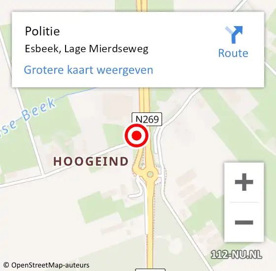Locatie op kaart van de 112 melding: Politie Esbeek, Lage Mierdseweg op 12 september 2023 08:34