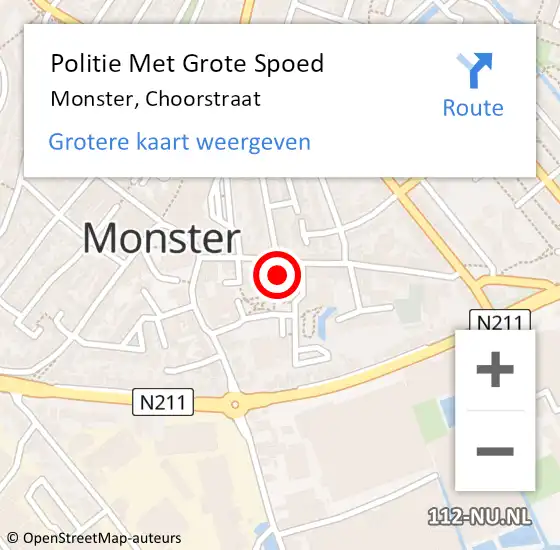 Locatie op kaart van de 112 melding: Politie Met Grote Spoed Naar Monster, Choorstraat op 12 september 2023 08:39