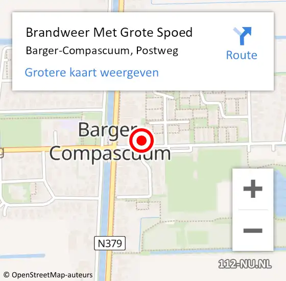 Locatie op kaart van de 112 melding: Brandweer Met Grote Spoed Naar Barger-Compascuum, Postweg op 12 september 2023 08:57