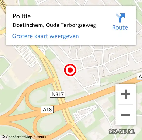 Locatie op kaart van de 112 melding: Politie Doetinchem, Oude Terborgseweg op 12 september 2023 09:23